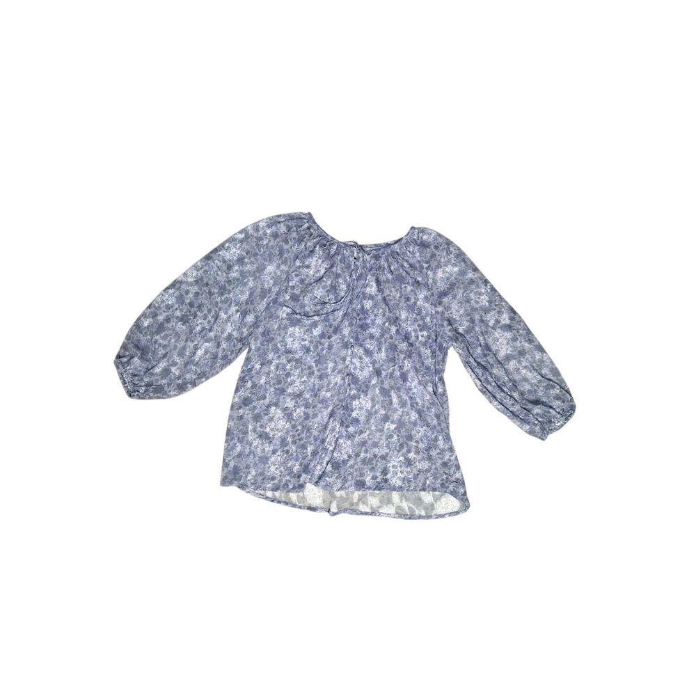 Cupio Blue Floral Blouson Sleeve Top Small | Boho Peasant Blouse
